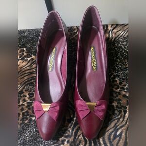 NEW WOMEN STYLISH BURGUNDY LEATHER PUMP SHOES HEELS SIZE 12M ~  2" HEEL